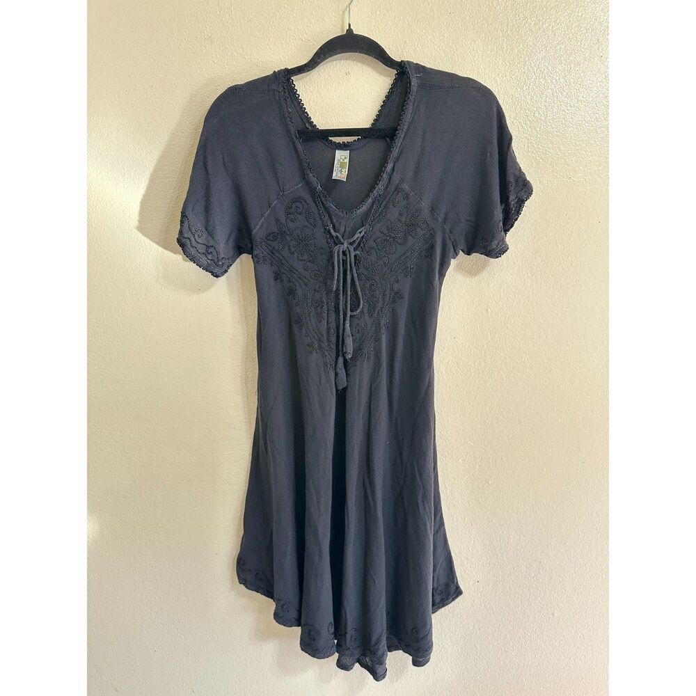 India Boutique Women's Soutache Design Black Full Swing Mini Dress Size S